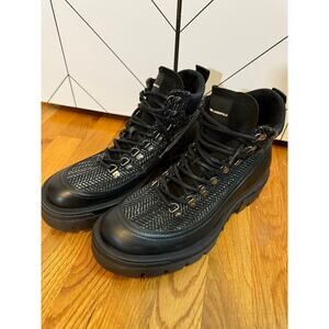 Karl Lagerfeld Mens 9 42 Black Wool Leather Mixed Media Lug Sole Combat Boots
